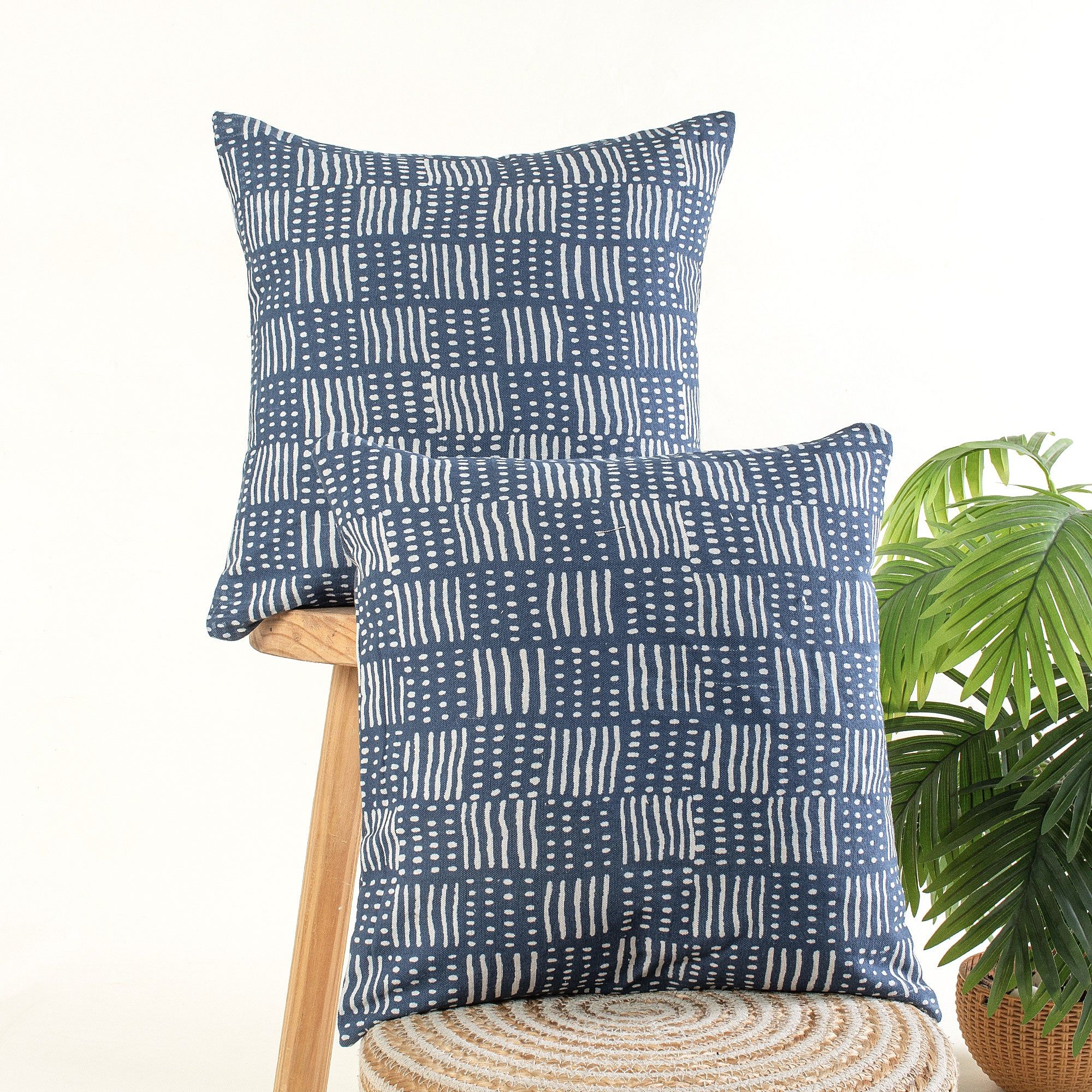 Trendy Hand Block Print Indigo Canvas Cushion Cover